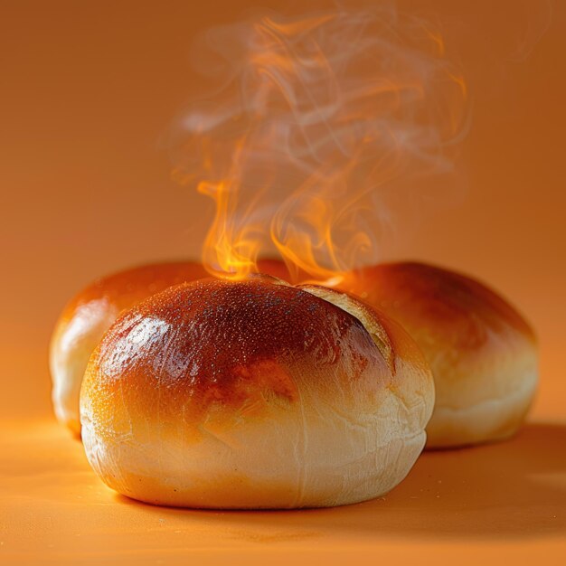 Vers gebakken stoombroodjes met een geïsoleerde oranje achtergrond