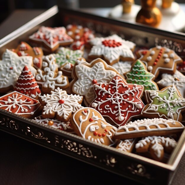 vers gebakken zelfgemaakte kerst gemberbrood koekjes versierd met suiker coating