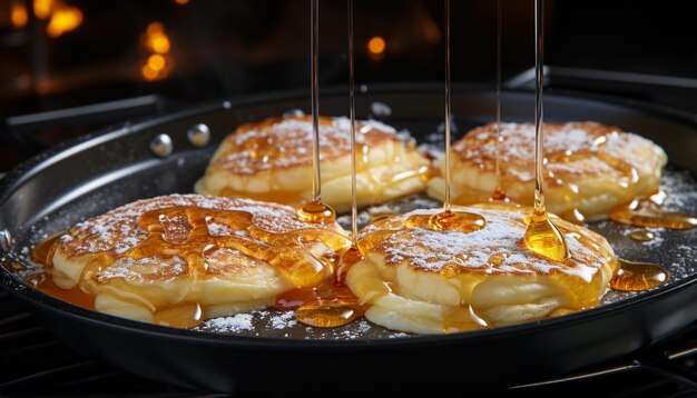 Foto vers gebakken zelfgemaakte pannenkoek een zoete en gezonde snack gegenereerd door kunstmatige intelligentie