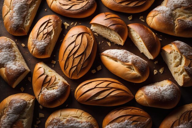 Vers gebakken zoete broodjes op een rode achtergrond