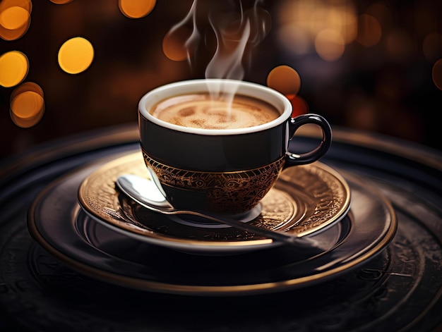 Vers gebrouwen koffie in een beker met lepel