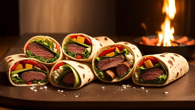 vers gegrilde donner of shawarma rundvlees wrap roll warm klaar om te serveren en te eten als brede banner AI gegenereerd