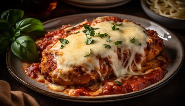 Vers gekookte gastronomische lasagne met hartige bolognesesaus en mozzarella gegenereerd door AI