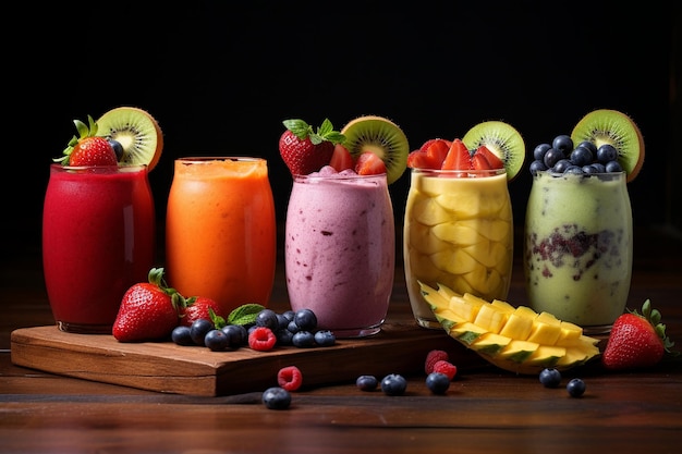 Vers gemengde fruit smoothies in levendige glazen