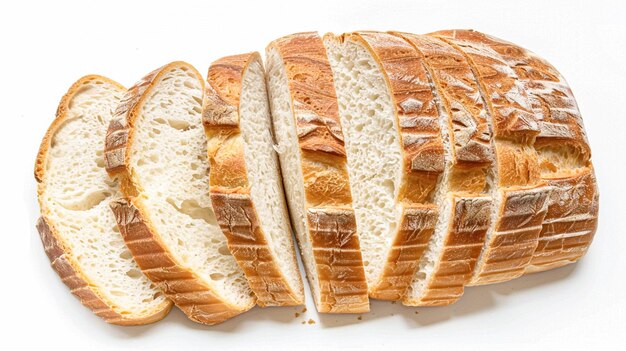 Foto vers gesneden brood geïsoleerd op witte achtergrond bakkerswaren en supermarktverpakkingen boerderijwinkel biologisch gebakken brood