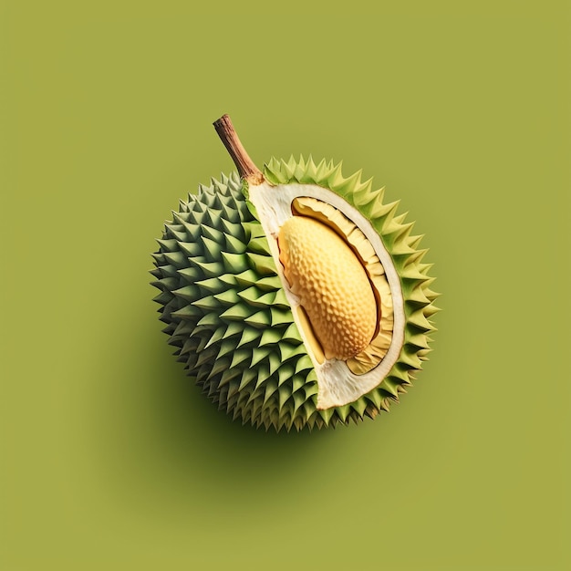 Vers gesneden durian op een pastelgroene achtergrond koning van fruit uit Thailand