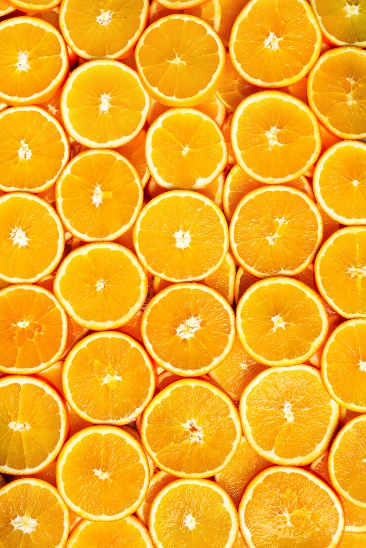 Foto vers gesneden oranje fruittextuur. macro, bovenaanzicht, kopie ruimte. voedsel. sappige sinaasappelen