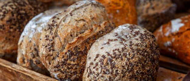 Vers graanbrood Gezonde voeding en biologische producten Close-up