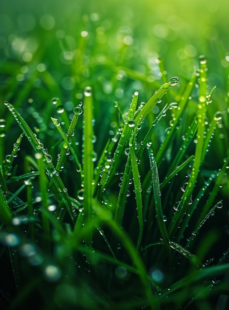 Vers groen gras met dauwdruppels in de vroege ochtend