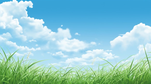 Vers groen gras met een heldere lucht op de achtergrond