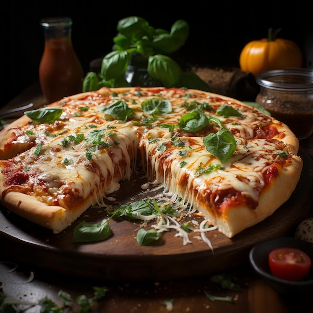 Vers Italiaanse pizza met mozzarella kaasplak