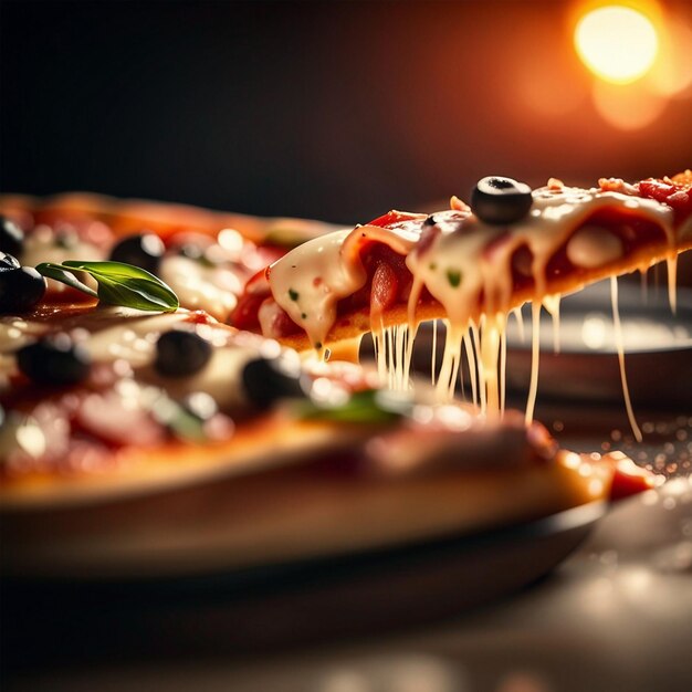 Foto vers italiaanse pizza met mozzarella kaasplak