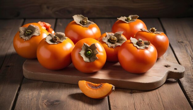 Vers rijpe persimmons op een houten tafel