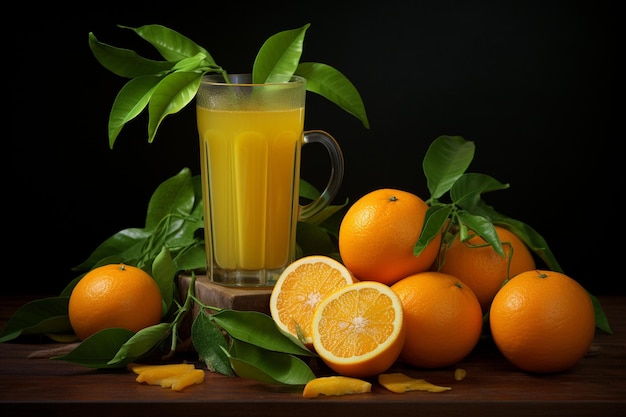 Vers sinaasappelsap in een glas en verse sinaasappel
