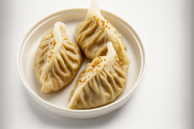 Vers verrukkelijk kokend varkensvlees gyoza dumplings jiaozi op een witte achtergrond close-up levensstijl origineel ontwerpidee