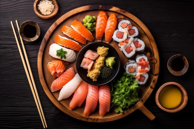 Vers voedsel Japanse Aziatische rol zeevruchten gezonde rijst vis sushi Generatieve AI