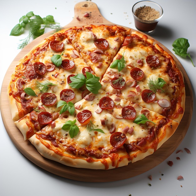 Vers zelfgemaakte Italiaanse pizza Margherita met buffalo mozzarella en basilicum.