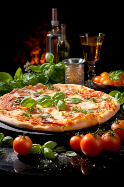 Vers zelfgemaakte Italiaanse pizza vers gebakken pizza met kruiden en groenten