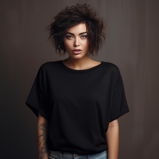 Photo the versatile charm of a black oversized tshirt a blank mockup for women