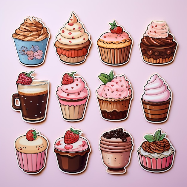 Foto verscheiden cupcakes op roze achtergrond.