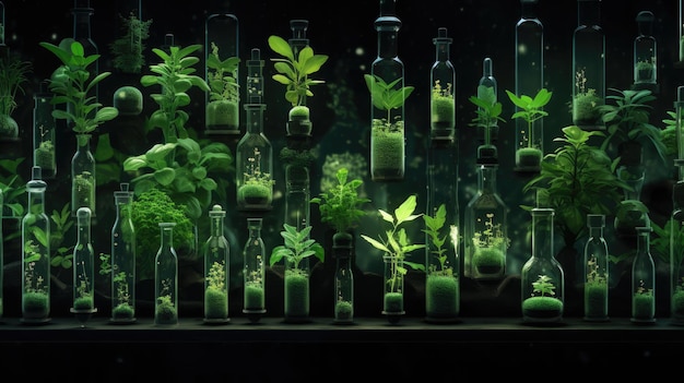 Verscheiden flessen met planten Decoratief plantenontwerp voor interieurdecoratie