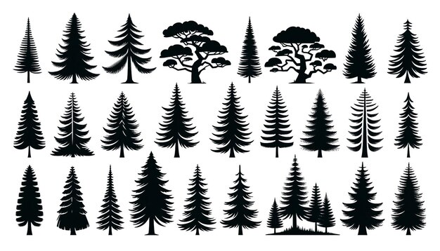 Verscheiden silhouetten van dennenbomen Minimalistisch zwart ontwerp