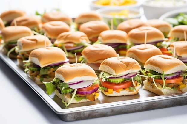 Verscheiden veggie sliders op een wit dienblad