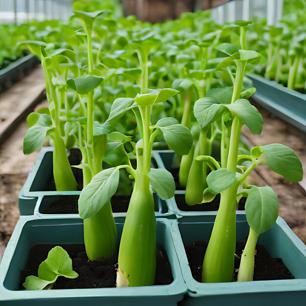 Foto verscheidene planten in een rij die zijn gemarkeerd quot lente quot