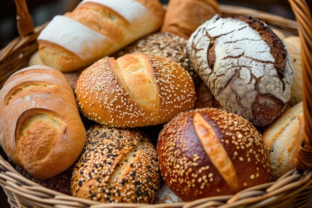 Verscheidenheid aan bakkerijbroodproducten in mand