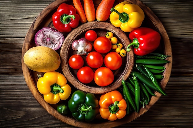 Verscheidenheid aan groenten op de houten tafel