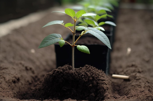 Verscheidenheid aan kleine planten die groeien in de bodem Generatieve AI