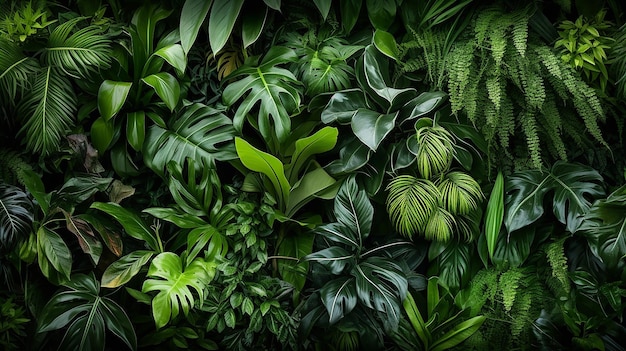 verscheidenheid aan prachtige groene frisse tropische weelderige bladeren