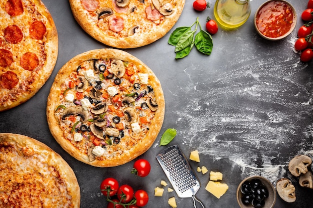 Verscheidenheid aan verschillende soorten pizza