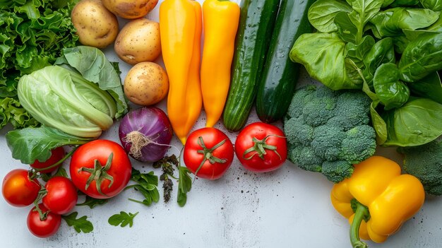 Verscheidenheid aan verse groenten op witte achtergrond voor gezond eten en voeding