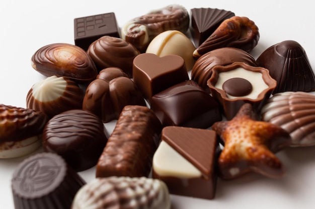 Verscheidenheid van chocolaatjes geïsoleerd op witte achtergrond