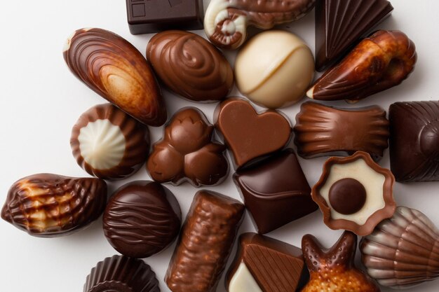 Foto verscheidenheid van chocolaatjes geïsoleerd op witte achtergrond