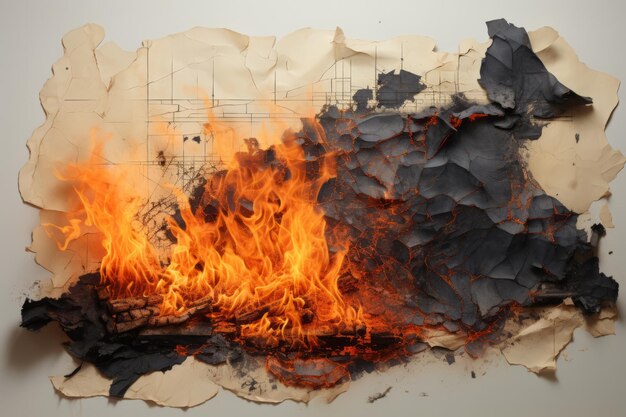 Verscheurd papier met brandende grafieken brandende randen hete foto van hoge kwaliteit