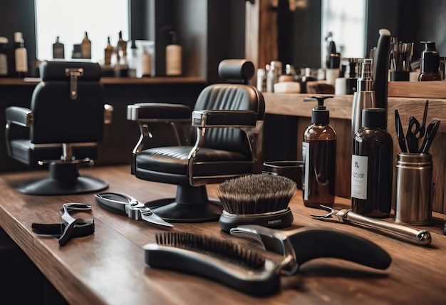 Verschillende barbershop gereedschappen in orde