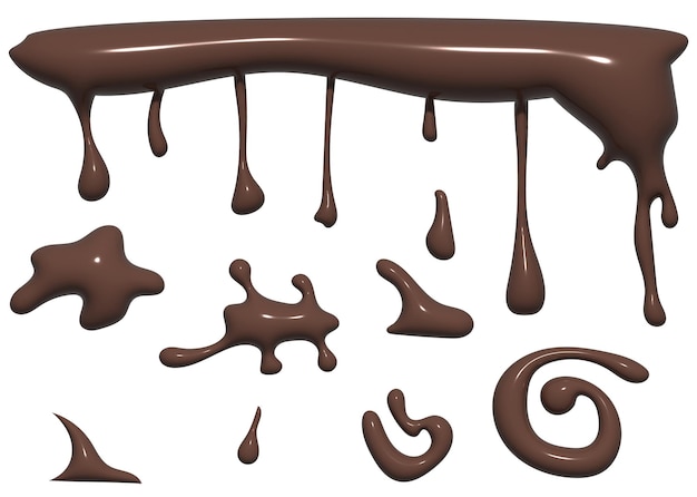 Foto verschillende bruine vormen en vlekken imitatie chocolade 3d-rendering illustratie