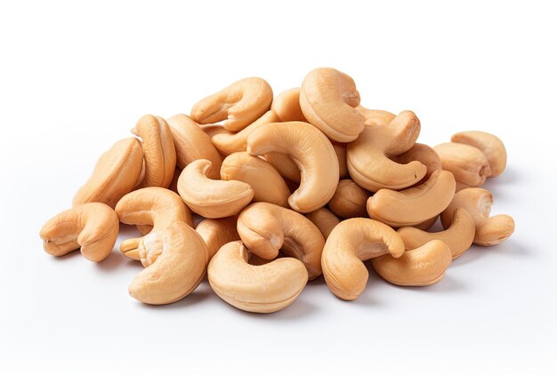 verschillende cashewnoten zijn gegroepeerd op een wit oppervlak