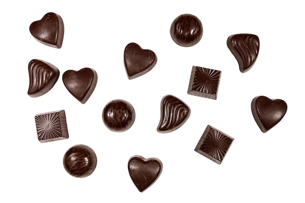 Verschillende chocoladesuikergoed geïsoleerd op een witte achtergrond