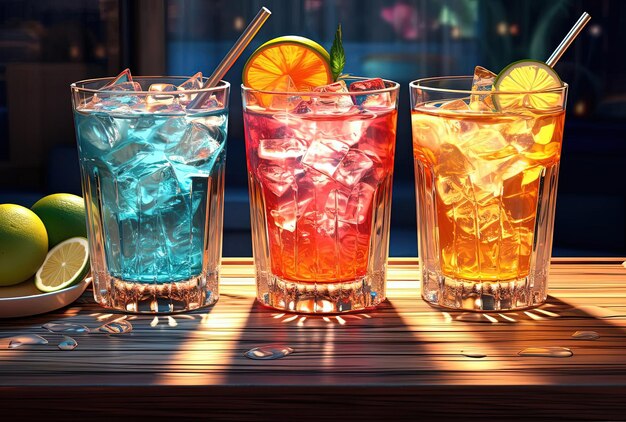 verschillende colocolors met cocktails in de stijl van zeer gedetailleerde illustraties