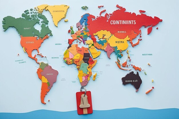 Foto verschillende continenten met kleren op de wereldkaart.