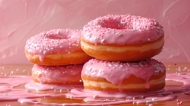 Verschillende donuts in roze kleuren Generatieve AI