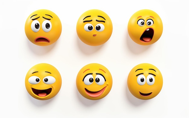 Verschillende gele Emoji pictogram gezichtsuitdrukking 3D-cartoon geïsoleerd op een witte achtergrond