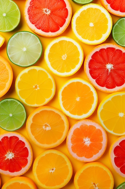 Verschillende gesneden citrusvruchten achtergrond van bovenaf zicht concept van gezond eten