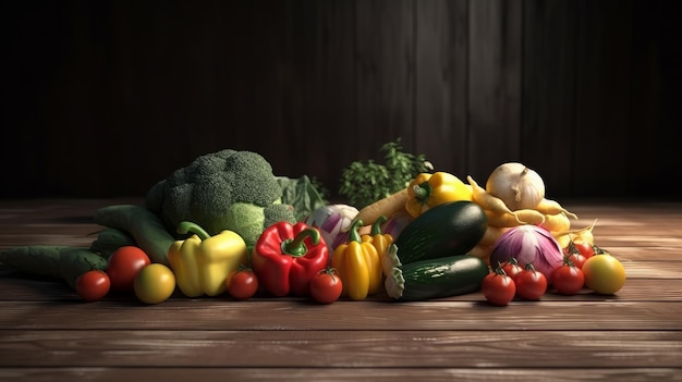 Verschillende groenten op houten tafel AI generatief