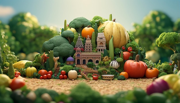 Verschillende groenten over de hele wereld in cartoonstijl