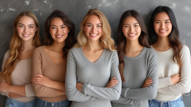 Verschillende groep glimlachende vrouwen staan samen