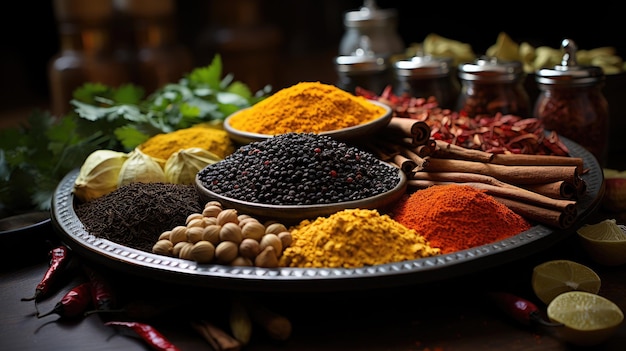 verschillende Indiase specerijen en seasonings op een tafel